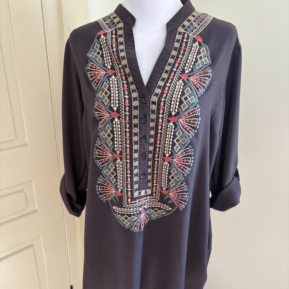 Charcoal Embroidered Tunic, Luna Moon by Anthropologie, Size Large